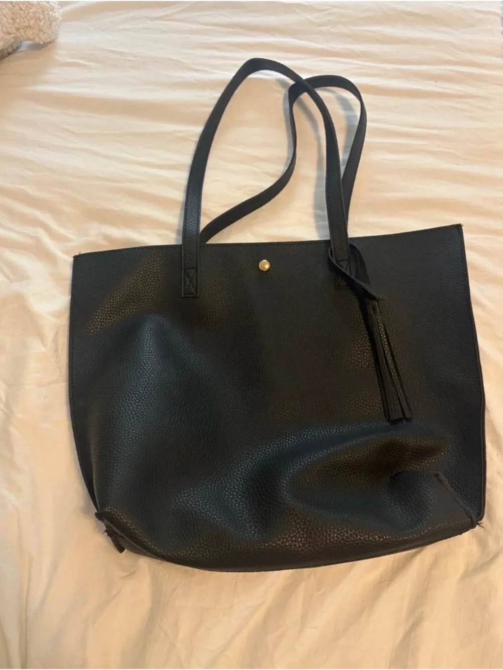 Structured Black Laptop Tote with Tassel Accent